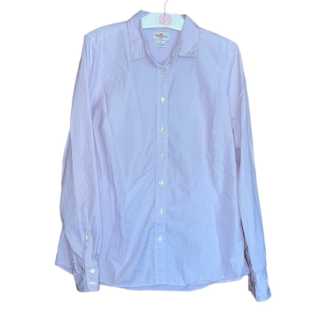 •J CREW•LAVENDER & WHITE PIN STRIPE BUTTON UP COLLARED SHIRT SIZE MEDIUM